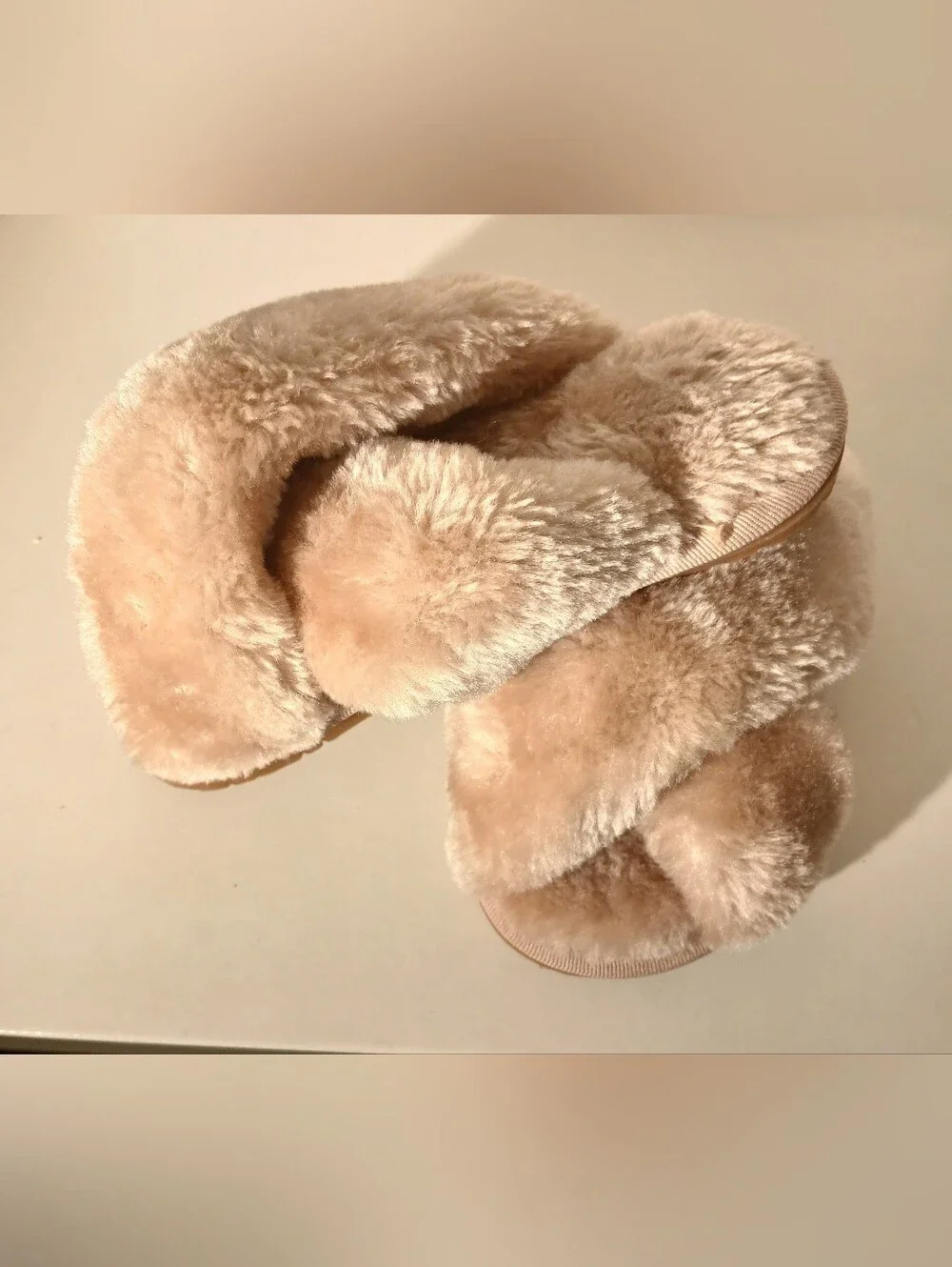 Plush Cross-Band Women’s Slippers in Beige